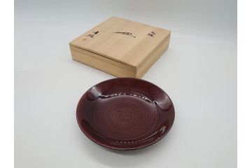 大樋年雄(十一代　大樋長左衛門)　大樋焼　飴釉　7寸皿(共箱付き、菓子器、菓子皿)(R-061728 )