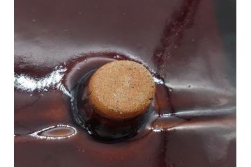 大樋年雄(十一代　大樋長左衛門)　文陽窯　大樋焼　飴釉　長方形　1.1尺皿　約34cm　掛分け線紋皿(一尺一寸、共箱付き、変形皿、大樋焼宗家十代長左衛門窯、和皿、和食器)(R-061730)