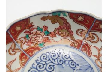 幕末　富長貴春(富貴長春)　伊万里　色絵染付　5寸皿　約15.5cm　色鮮やかで縁起の良い絵柄の小皿3枚セット(五寸、小鉢、牡丹、和食器、和皿)(R-061732)