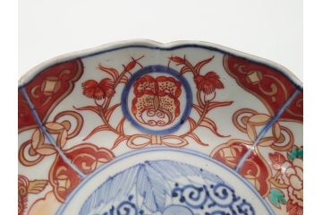 幕末　富長貴春(富貴長春)　伊万里　色絵染付　5寸皿　約15.5cm　色鮮やかで縁起の良い絵柄の小皿3枚セット(五寸、小鉢、牡丹、和食器、和皿)(R-061732)