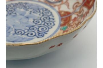 幕末　富長貴春(富貴長春)　伊万里　色絵染付　5寸皿　約15.5cm　色鮮やかで縁起の良い絵柄の小皿3枚セット(五寸、小鉢、牡丹、和食器、和皿)(R-061732)