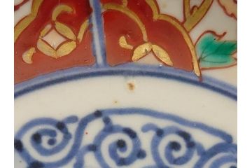 幕末　富長貴春(富貴長春)　伊万里　色絵染付　5寸皿　約15.5cm　色鮮やかで縁起の良い絵柄の小皿3枚セット(五寸、小鉢、牡丹、和食器、和皿)(R-061732)