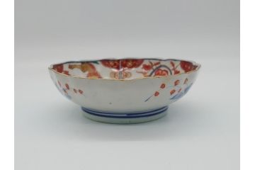 幕末　富長貴春(富貴長春)　伊万里　色絵染付　5寸皿　約15.5cm　色鮮やかで縁起の良い絵柄の小皿5枚セット(五寸、小鉢、牡丹、和食器、和皿)(R-061733)