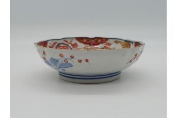 幕末　富長貴春(富貴長春)　伊万里　色絵染付　5寸皿　約15.5cm　色鮮やかで縁起の良い絵柄の小皿5枚セット(五寸、小鉢、牡丹、和食器、和皿)(R-061733)