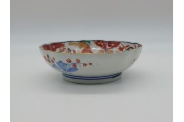 幕末　富長貴春(富貴長春)　伊万里　色絵染付　5寸皿　約15.5cm　色鮮やかで縁起の良い絵柄の小皿5枚セット(五寸、小鉢、牡丹、和食器、和皿)(R-061733)