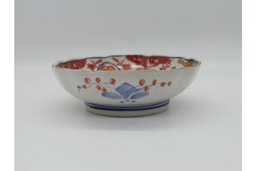 幕末　富長貴春(富貴長春)　伊万里　色絵染付　5寸皿　約15.5cm　色鮮やかで縁起の良い絵柄の小皿5枚セット(五寸、小鉢、牡丹、和食器、和皿)(R-061733)