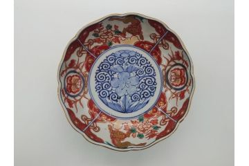 幕末　富長貴春(富貴長春)　伊万里　色絵染付　5寸皿　約15.5cm　色鮮やかで縁起の良い絵柄の小皿5枚セット(五寸、小鉢、牡丹、和食器、和皿)(R-061733)