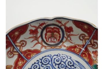幕末　富長貴春(富貴長春)　伊万里　色絵染付　5寸皿　約15.5cm　色鮮やかで縁起の良い絵柄の小皿5枚セット(五寸、小鉢、牡丹、和食器、和皿)(R-061733)