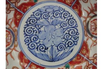 幕末　富長貴春(富貴長春)　伊万里　色絵染付　5寸皿　約15.5cm　色鮮やかで縁起の良い絵柄の小皿5枚セット(五寸、小鉢、牡丹、和食器、和皿)(R-061733)