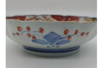 幕末　富長貴春(富貴長春)　伊万里　色絵染付　5寸皿　約15.5cm　色鮮やかで縁起の良い絵柄の小皿5枚セット(五寸、小鉢、牡丹、和食器、和皿)(R-061733)