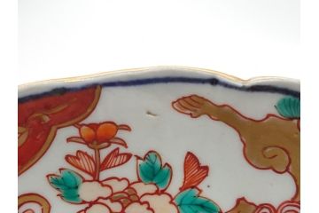 幕末　富長貴春(富貴長春)　伊万里　色絵染付　5寸皿　約15.5cm　色鮮やかで縁起の良い絵柄の小皿5枚セット(五寸、小鉢、牡丹、和食器、和皿)(R-061733)