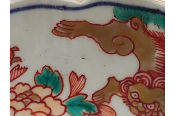 幕末　富長貴春(富貴長春)　伊万里　色絵染付　5寸皿　約15.5cm　色鮮やかで縁起の良い絵柄の小皿5枚セット(五寸、小鉢、牡丹、和食器、和皿)(R-061733)