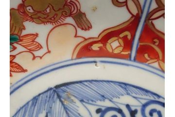 幕末　富長貴春(富貴長春)　伊万里　色絵染付　5寸皿　約15.5cm　色鮮やかで縁起の良い絵柄の小皿5枚セット(五寸、小鉢、牡丹、和食器、和皿)(R-061733)