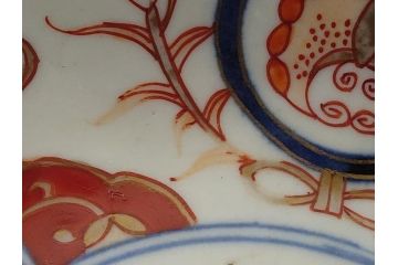 幕末　富長貴春(富貴長春)　伊万里　色絵染付　5寸皿　約15.5cm　色鮮やかで縁起の良い絵柄の小皿5枚セット(五寸、小鉢、牡丹、和食器、和皿)(R-061733)