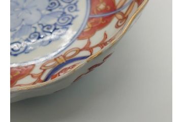 幕末　富長貴春(富貴長春)　伊万里　色絵染付　5寸皿　約15.5cm　色鮮やかで縁起の良い絵柄の小皿5枚セット(五寸、小鉢、牡丹、和食器、和皿)(R-061733)