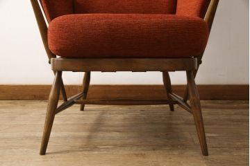 イギリスビンテージ　美品　ERCOL(アーコール)　エバーグリーン　エレガントな雰囲気漂う1人掛けイージーチェア(ラウンジチェア、アームチェア、椅子、ソファ、ヴィンテージ、英国、北欧)(R-061740)