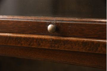 イギリスアンティーク　オーク材　葡萄の彫刻などさりげない演出に品を感じるスライド扉付きブックケース(本箱、戸棚、収納棚、飾り棚、キャビネット)(R-061746)