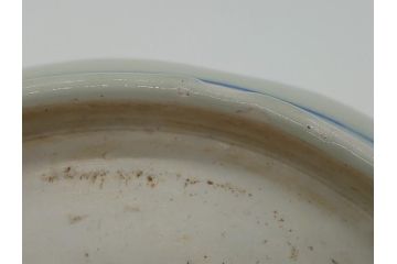 明治期　伊万里焼　ベロ藍　染付　8.7寸皿　約26.5cm　紺青色が目を引く花草文様の深鉢(八寸七分、牡丹、深皿、和食器、和皿)(R-061752)