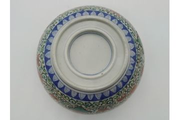 江戸後期　伊万里　二重高台　金彩　色絵　染付　8.3寸皿　約25cm　伝統美が輝く華やかで豪華な深鉢(八寸三分、深皿、丼、唐草文、和食器、和皿)(R-061753)