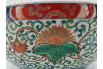 江戸後期　伊万里　二重高台　金彩　色絵　染付　8.3寸皿　約25cm　伝統美が輝く華やかで豪華な深鉢(八寸三分、深皿、丼、唐草文、和食器、和皿)(R-061753)