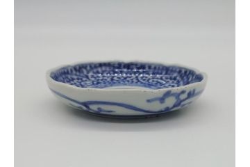 江戸期　古伊万里　染付　二重角福　蛸唐草　3.5寸皿　約10.5　爽やかな藍色の蛸唐草文様が魅力の小皿3枚セット(三寸五分、渦福、和食器、和皿)(R-061754)