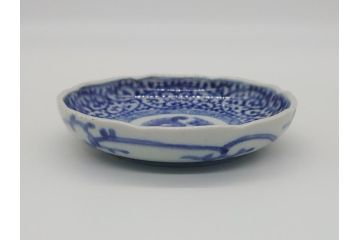 江戸期　古伊万里　染付　二重角福　蛸唐草　3.5寸皿　約10.5　爽やかな藍色の蛸唐草文様が魅力の小皿3枚セット(三寸五分、渦福、和食器、和皿)(R-061754)