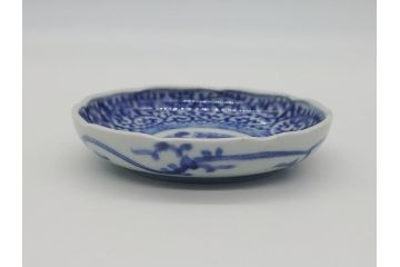 江戸期　古伊万里　染付　二重角福　蛸唐草　3.5寸皿　約10.5　爽やかな藍色の蛸唐草文様が魅力の小皿3枚セット(三寸五分、渦福、和食器、和皿)(R-061754)