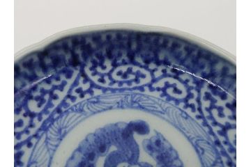 江戸期　古伊万里　染付　二重角福　蛸唐草　3.5寸皿　約10.5　爽やかな藍色の蛸唐草文様が魅力の小皿3枚セット(三寸五分、渦福、和食器、和皿)(R-061754)