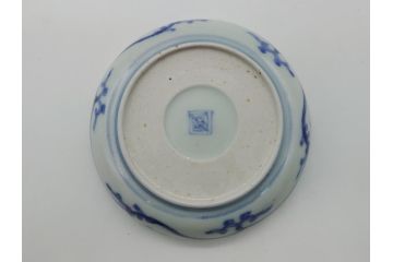 江戸期　古伊万里　染付　二重角福　蛸唐草　3.5寸皿　約10.5　爽やかな藍色の蛸唐草文様が魅力の小皿3枚セット(三寸五分、渦福、和食器、和皿)(R-061754)