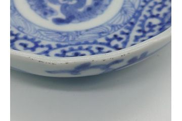 江戸期　古伊万里　染付　二重角福　蛸唐草　3.5寸皿　約10.5　爽やかな藍色の蛸唐草文様が魅力の小皿3枚セット(三寸五分、渦福、和食器、和皿)(R-061754)