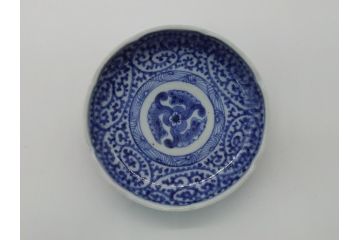 江戸期　古伊万里　染付　二重角福　蛸唐草　3.5寸皿　約10.5　爽やかな藍色の蛸唐草文様が魅力の小皿2枚セット(三寸五分、渦福、和食器、和皿)(R-061755)