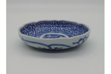 江戸期　古伊万里　染付　二重角福　蛸唐草　3.5寸皿　約10.5　爽やかな藍色の蛸唐草文様が魅力の小皿2枚セット(三寸五分、渦福、和食器、和皿)(R-061755)