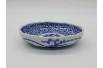 江戸期　古伊万里　染付　二重角福　蛸唐草　3.5寸皿　約10.5　爽やかな藍色の蛸唐草文様が魅力の小皿2枚セット(三寸五分、渦福、和食器、和皿)(R-061755)