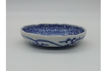 江戸期　古伊万里　染付　二重角福　蛸唐草　3.5寸皿　約10.5　爽やかな藍色の蛸唐草文様が魅力の小皿2枚セット(三寸五分、渦福、和食器、和皿)(R-061755)