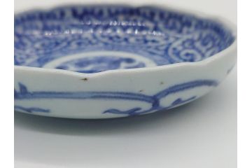 江戸期　古伊万里　染付　二重角福　蛸唐草　3.5寸皿　約10.5　爽やかな藍色の蛸唐草文様が魅力の小皿2枚セット(三寸五分、渦福、和食器、和皿)(R-061755)