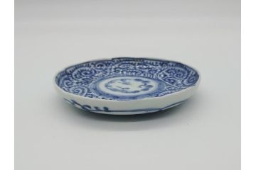 江戸期　古伊万里　染付　蛸唐草　松竹梅　4寸皿　約12.5　伊万里焼の伝統美が詰まった小皿3枚セット(四寸、渦福、和食器、和皿)(R-061756)