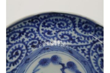 江戸期　古伊万里　染付　蛸唐草　松竹梅　4寸皿　約12.5　伊万里焼の伝統美が詰まった小皿3枚セット(四寸、渦福、和食器、和皿)(R-061756)