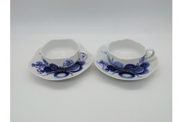 ドイツ　マイセン　Meissen　ブルーオーキッド　華麗な蘭の美しさに魅了されるティーカップ&ソーサー2客セット(蘭の花、洋食器、C&S)(R-061757)