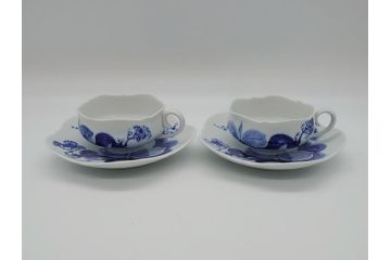 ドイツ　マイセン　Meissen　ブルーオーキッド　華麗な蘭の美しさに魅了されるティーカップ&ソーサー2客セット(蘭の花、洋食器、C&S)(R-061757)