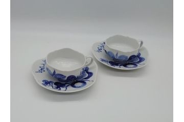 ドイツ　マイセン　Meissen　ブルーオーキッド　華麗な蘭の美しさに魅了されるティーカップ&ソーサー2客セット(蘭の花、洋食器、C&S)(R-061757)