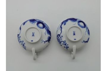 ドイツ　マイセン　Meissen　ブルーオーキッド　華麗な蘭の美しさに魅了されるティーカップ&ソーサー2客セット(蘭の花、洋食器、C&S)(R-061757)
