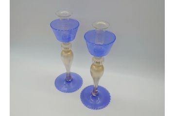 イタリア　ムラノガラス　Miyako&Gregg　Murauo　June2005　金彩　キャンドルスタンド　優美なフォルムが目を惹く燭台1対(蝋燭立て、ヴェネチアングラス、ムラーノガラス、ガラス工芸)(R-061774)