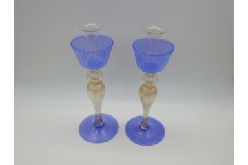 イタリア　ムラノガラス　Miyako&Gregg　Murauo　June2005　金彩　キャンドルスタンド　優美なフォルムが目を惹く燭台1対(蝋燭立て、ヴェネチアングラス、ムラーノガラス、ガラス工芸)(R-061774)