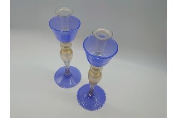 イタリア　ムラノガラス　Miyako&Gregg　Murauo　June2005　金彩　キャンドルスタンド　優美なフォルムが目を惹く燭台1対(蝋燭立て、ヴェネチアングラス、ムラーノガラス、ガラス工芸)(R-061774)