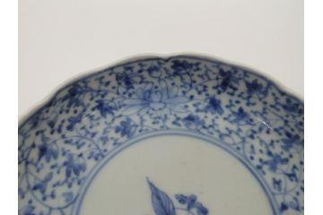 江戸期　古伊万里　染付　二重角福　花唐草　4.5寸皿　約13.5cm　伊万里焼の伝統美が詰まった小皿2枚セット(四寸五分、和皿、渦福、和食器)(R-061775)