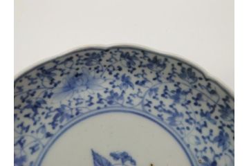 江戸期　古伊万里　染付　二重角福　花唐草　4.5寸皿　約13.5cm　伊万里焼の伝統美が詰まった小皿2枚セット(四寸五分、和皿、渦福、和食器)(R-061775)