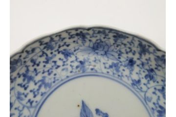江戸期　古伊万里　染付　二重角福　花唐草　4.5寸皿　約13.5cm　伊万里焼の伝統美が詰まった小皿2枚セット(四寸五分、和皿、渦福、和食器)(R-061775)