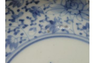 江戸期　古伊万里　染付　二重角福　花唐草　4.5寸皿　約13.5cm　伊万里焼の伝統美が詰まった小皿2枚セット(四寸五分、和皿、渦福、和食器)(R-061775)