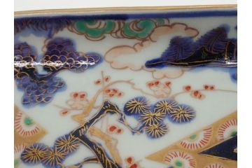 江戸期　富長貴春(富貴長春)　古伊万里　染付　金彩　色絵　蛸唐草　7.3寸皿　約22cm　大胆かつ繊細な絵柄に魅了される長皿2客(七寸三分、和皿、角皿、和食器)(R-061777)