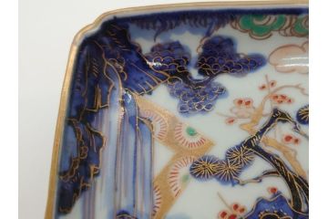 江戸期　富長貴春(富貴長春)　古伊万里　染付　金彩　色絵　蛸唐草　7.3寸皿　約22cm　大胆かつ繊細な絵柄に魅了される長皿2客(七寸三分、和皿、角皿、和食器)(R-061777)